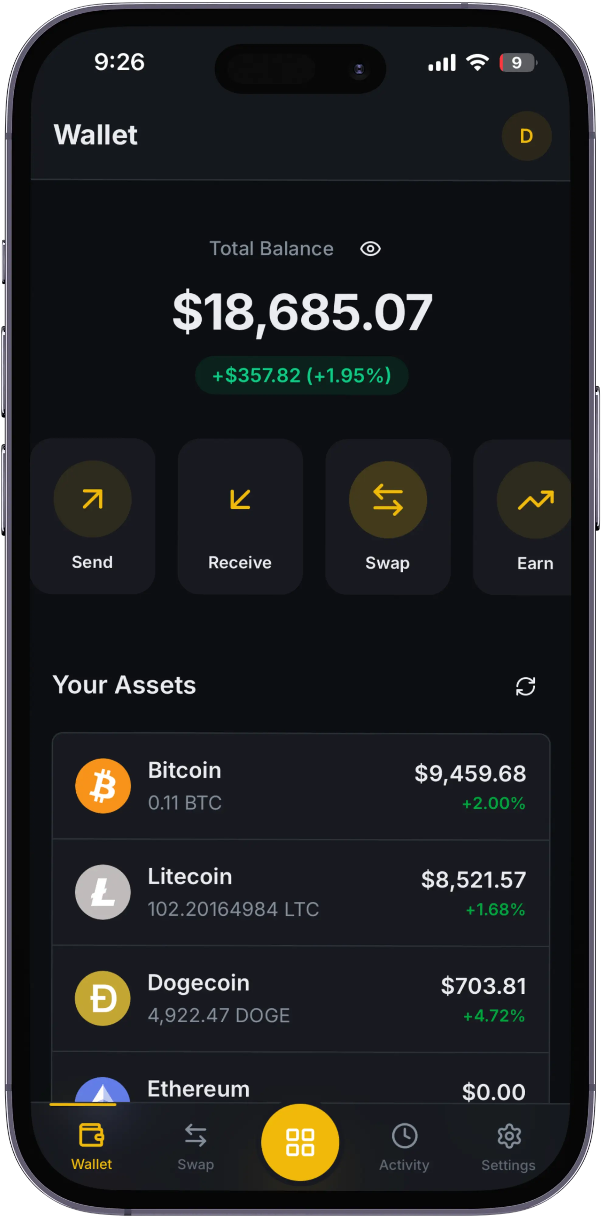 Tano Wallet app interface